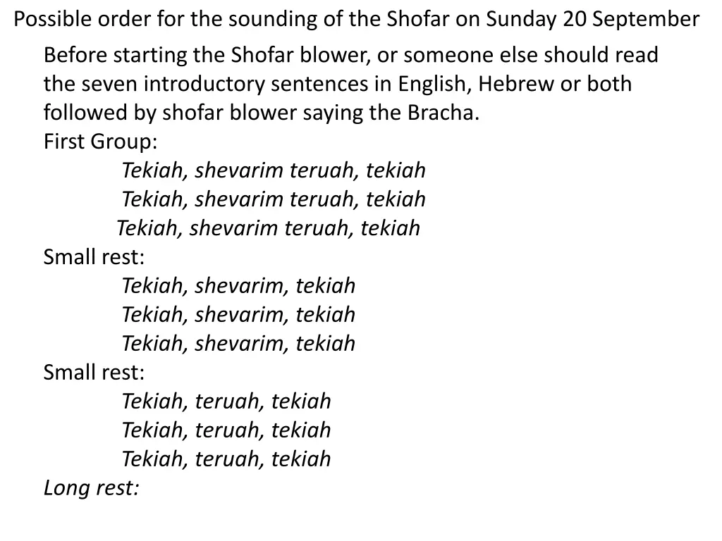 possible order for the sounding of the shofar