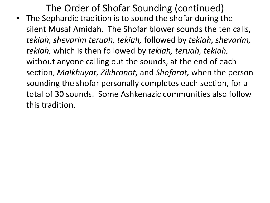 the order of shofar sounding continued 2