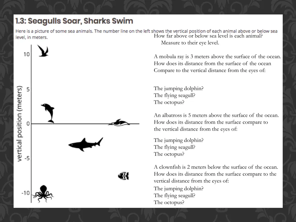 how far above or below sea level is each animal