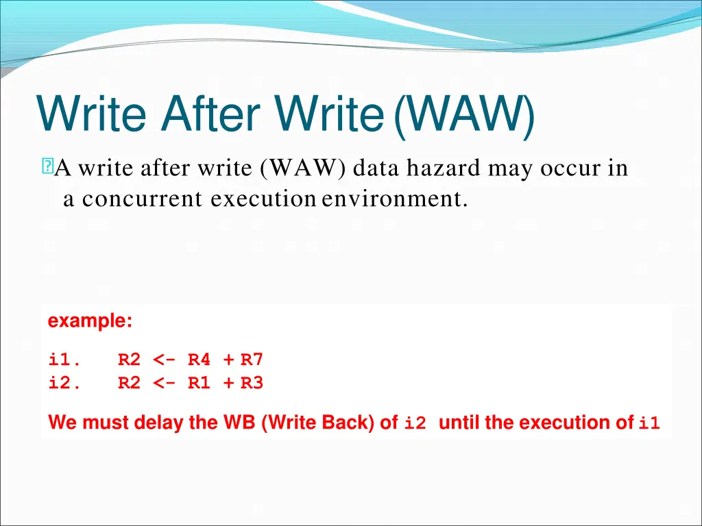 write after write waw a write after write