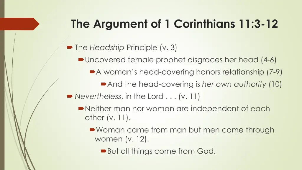 the argument of 1 corinthians 11 3 12