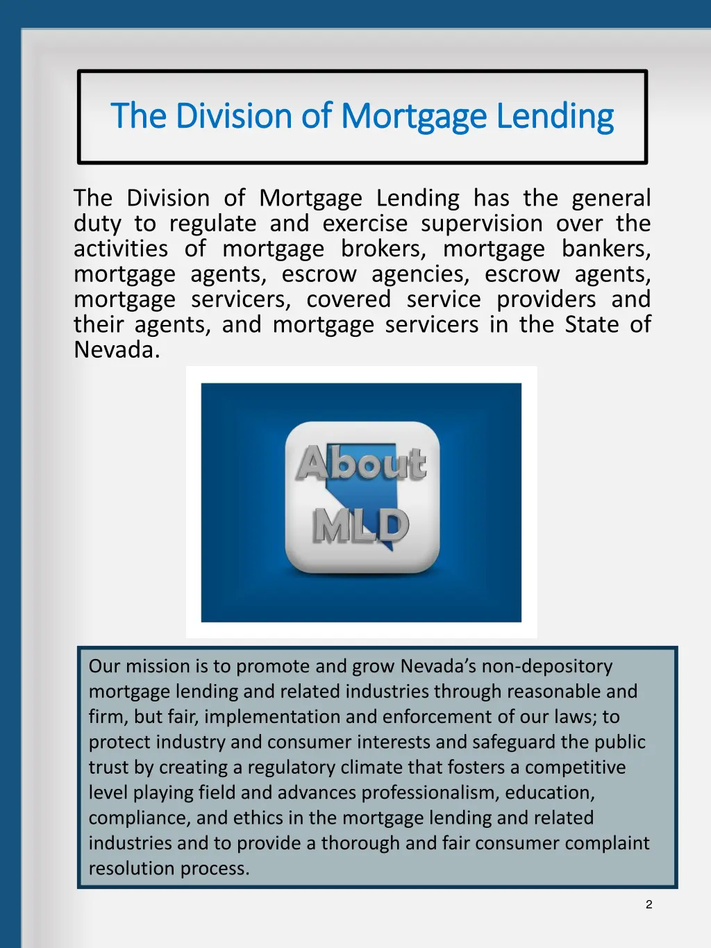 the division of mortgage lending the division