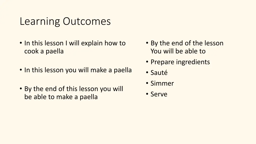 learning outcomes