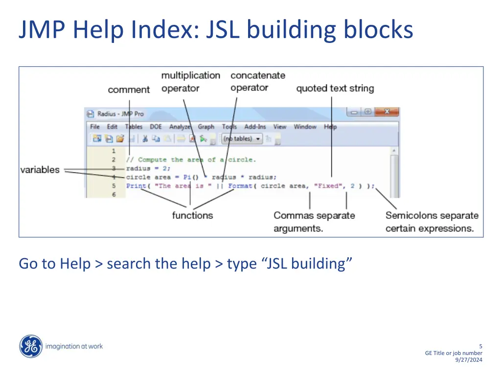 jmp help index jsl building blocks