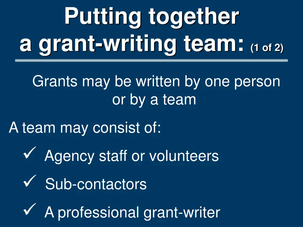 putting together a grant writing team 1 of 2