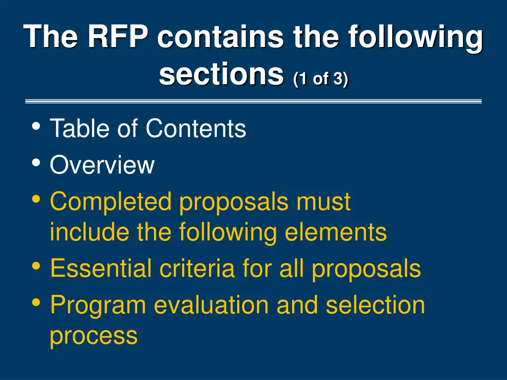 the rfp contains the following sections 1 of 3