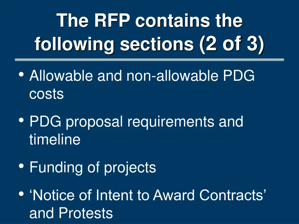 the rfp contains the following sections 2 of 3