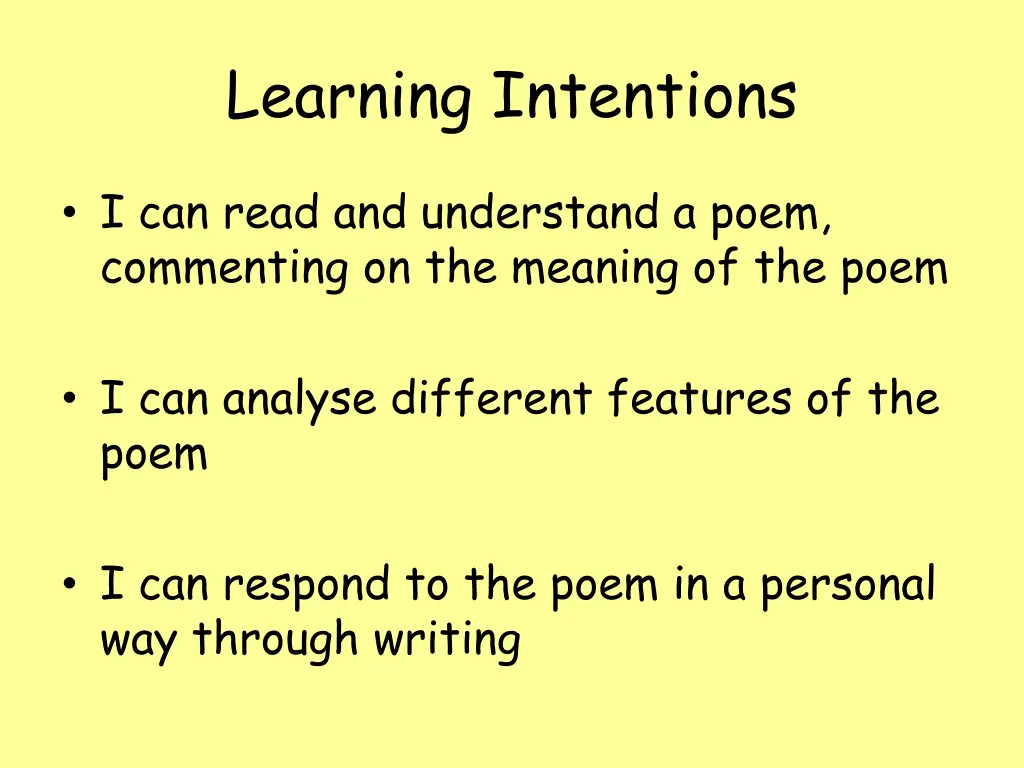 learning intentions