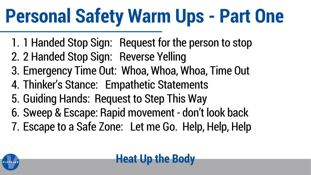 personal safety warm ups part one