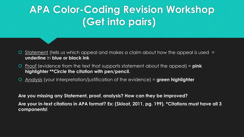 apa color coding revision workshop get into pairs