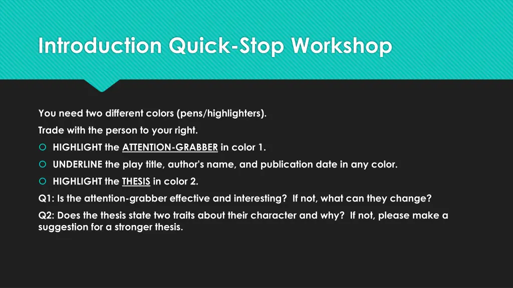 introduction quick stop workshop