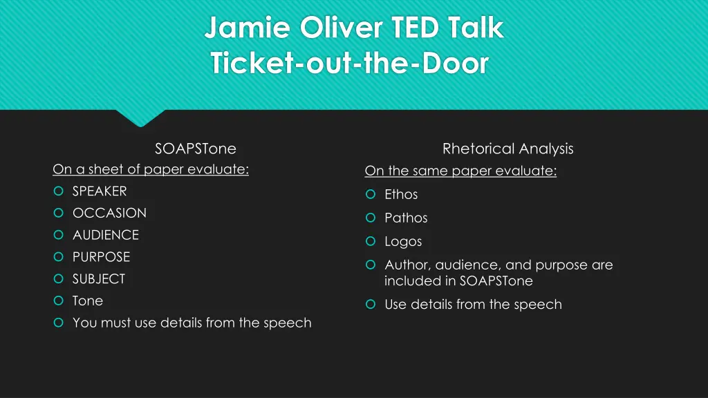 jamie oliver ted talk ticket out the door