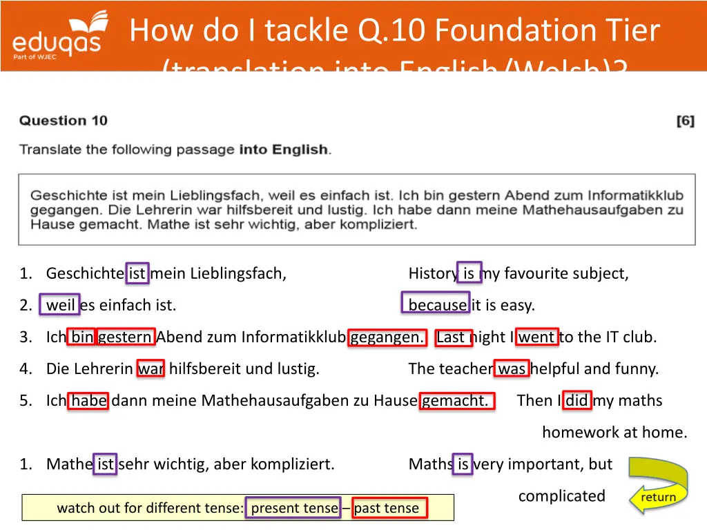 how do i tackle q 10 foundation tier translation 1