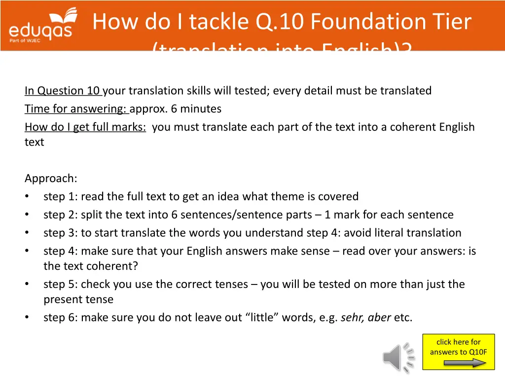 how do i tackle q 10 foundation tier translation