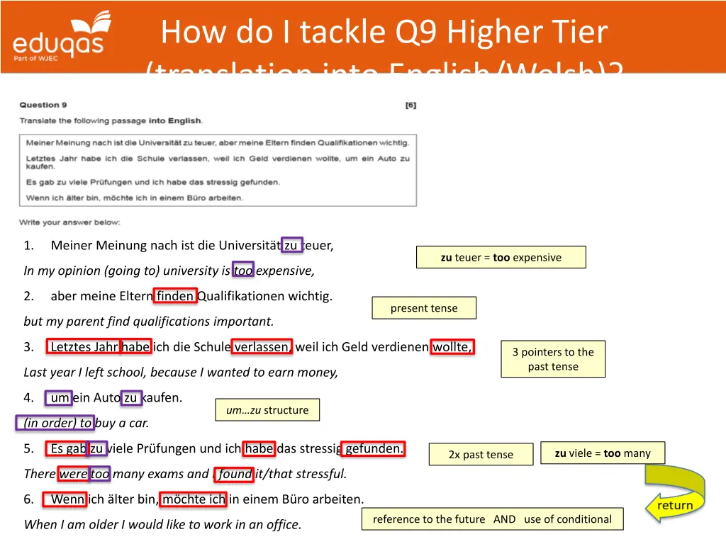 how do i tackle q9 higher tier translation into 1