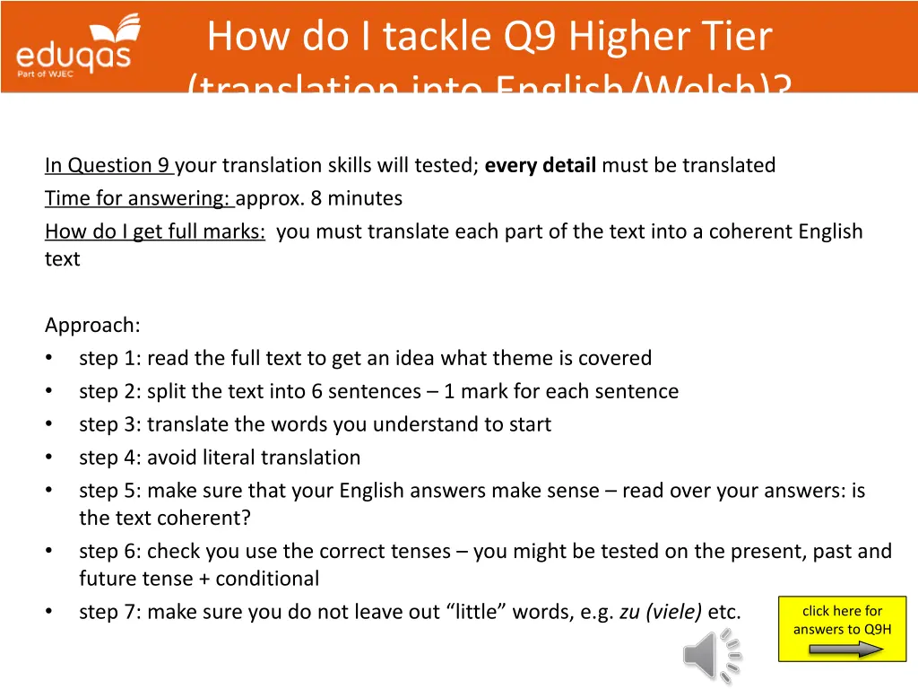 how do i tackle q9 higher tier translation into