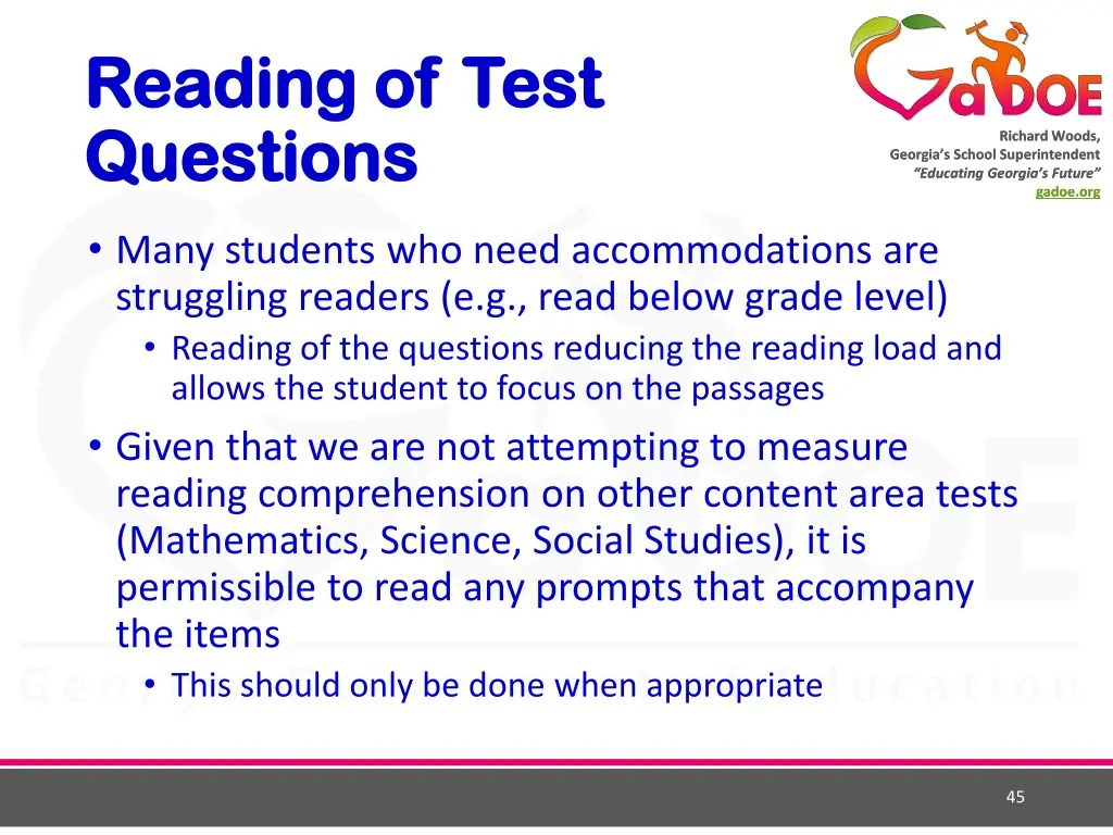 reading of test reading of test questions