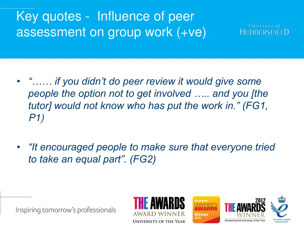 key quotes influence of peer assessment on group