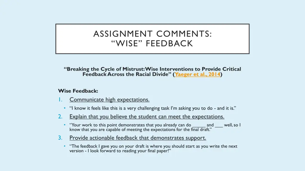 assignment comments wise feedback