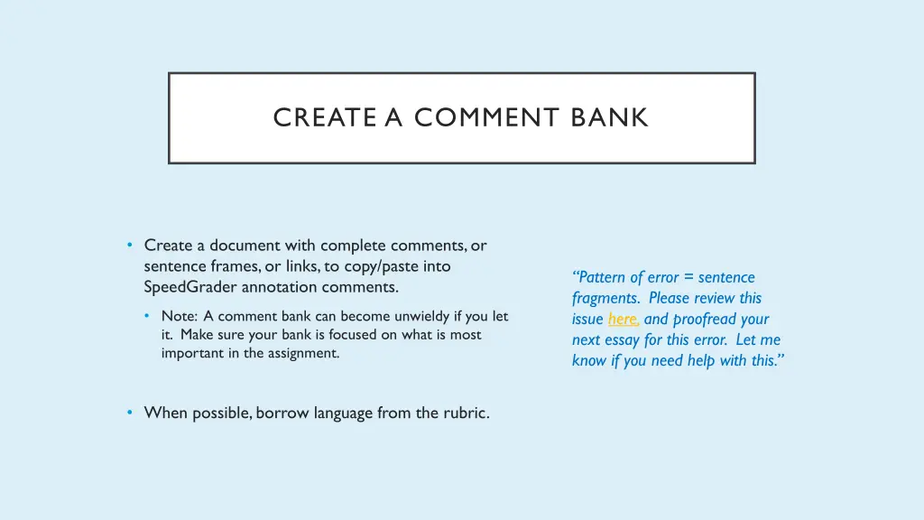 create a comment bank 2