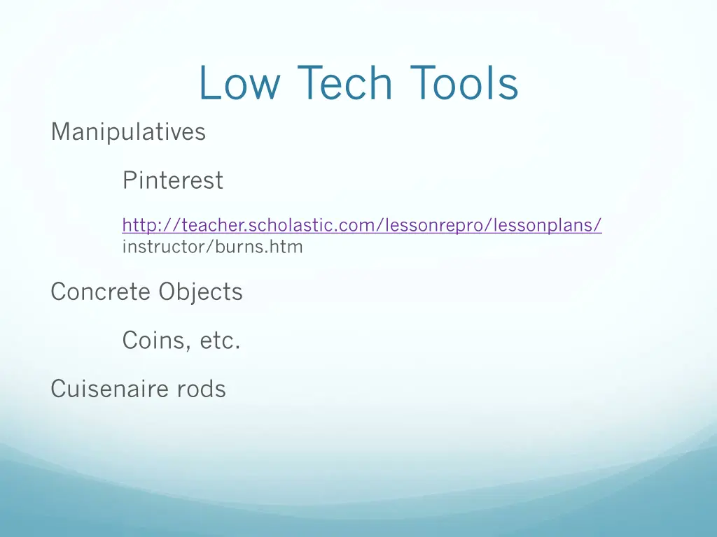 low tech tools manipulatives