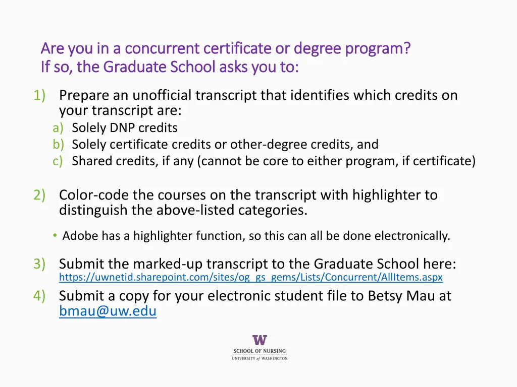 are you in a concurrent certificate or degree