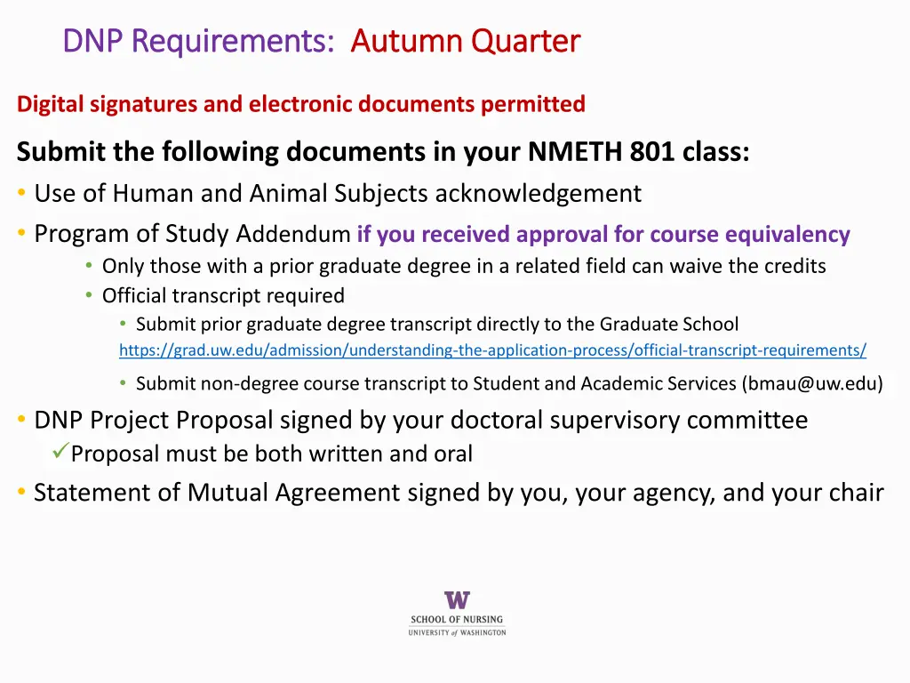 dnp requirements dnp requirements autumn quarter 1