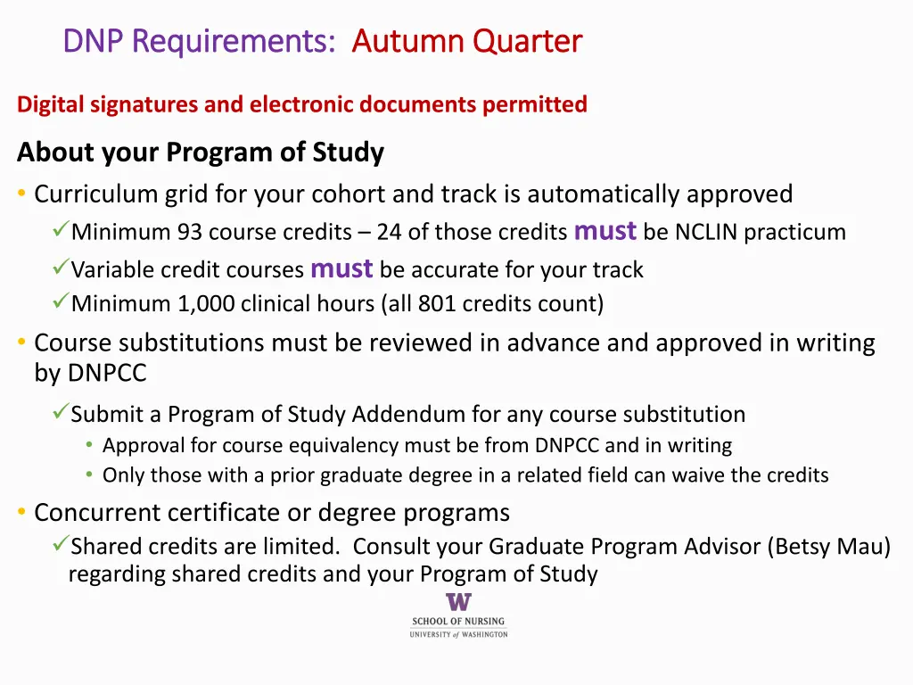 dnp requirements dnp requirements autumn quarter 2