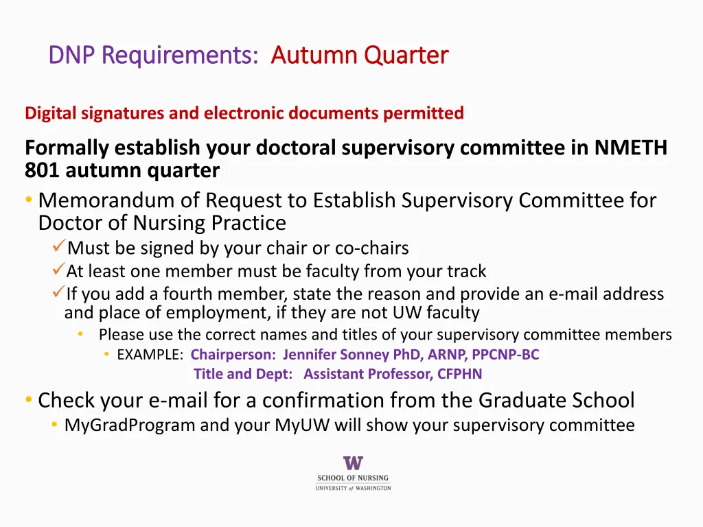 dnp requirements dnp requirements autumn quarter