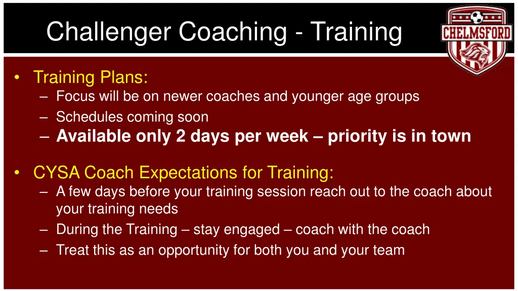 challenger coaching training