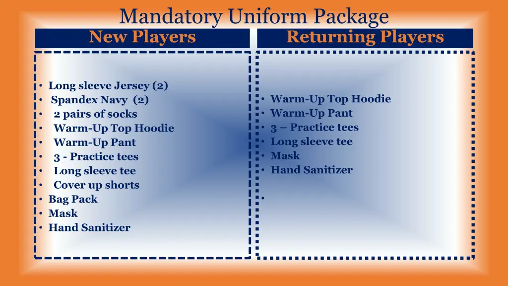 mandatory uniform package new players