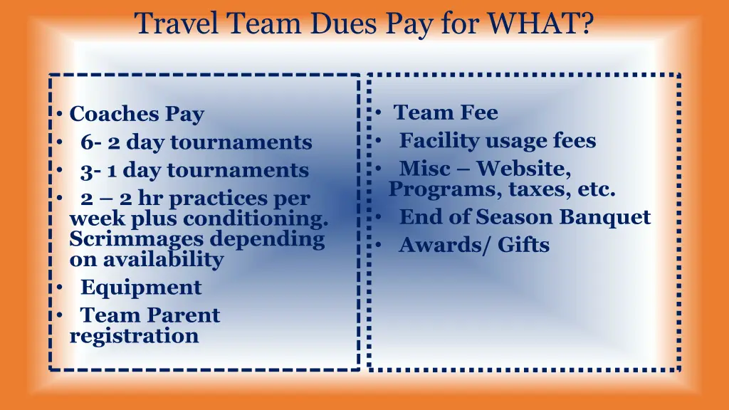 travel team dues pay for what