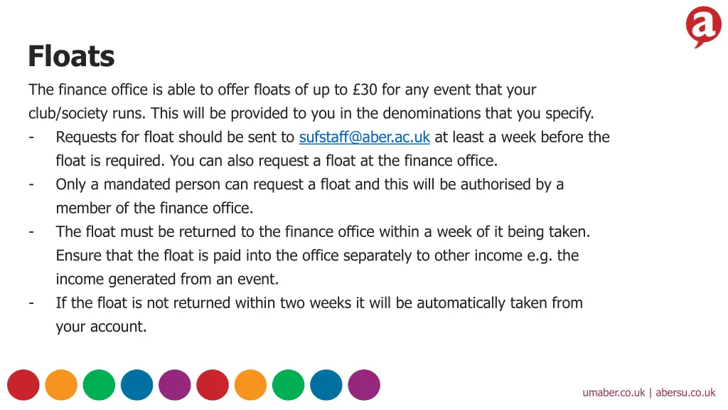 floats the finance office is able to offer floats