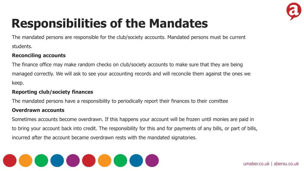 responsibilities of the mandates