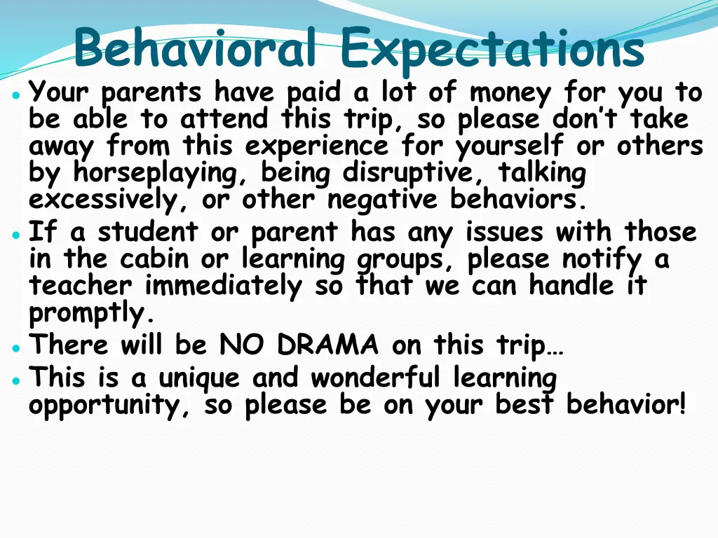 behavioral expectations 1