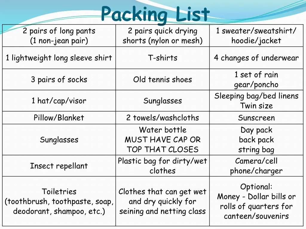 packing list 2 pairs quick drying shorts nylon