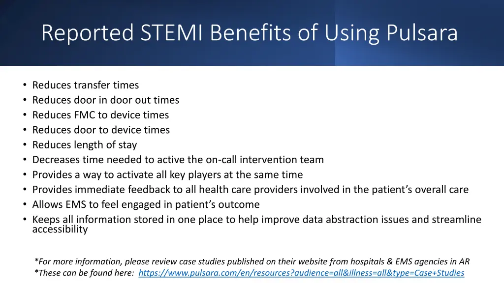 reported stemi benefits of using pulsara