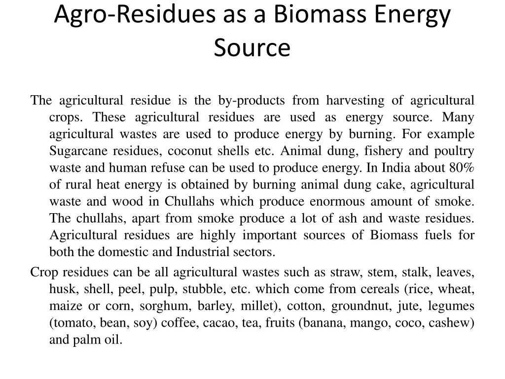 agro residues as a biomass energy source