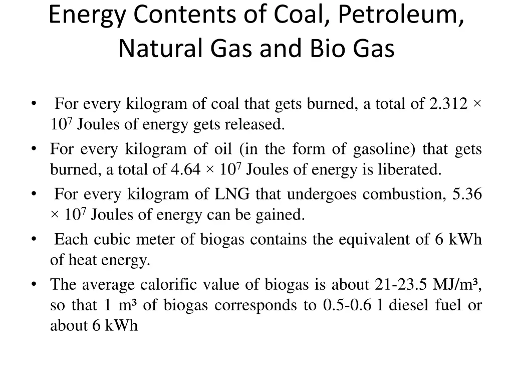 energy contents of coal petroleum natural