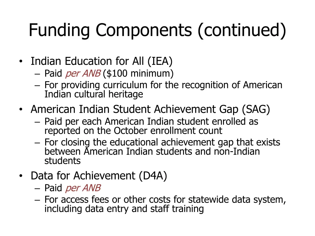 funding components continued