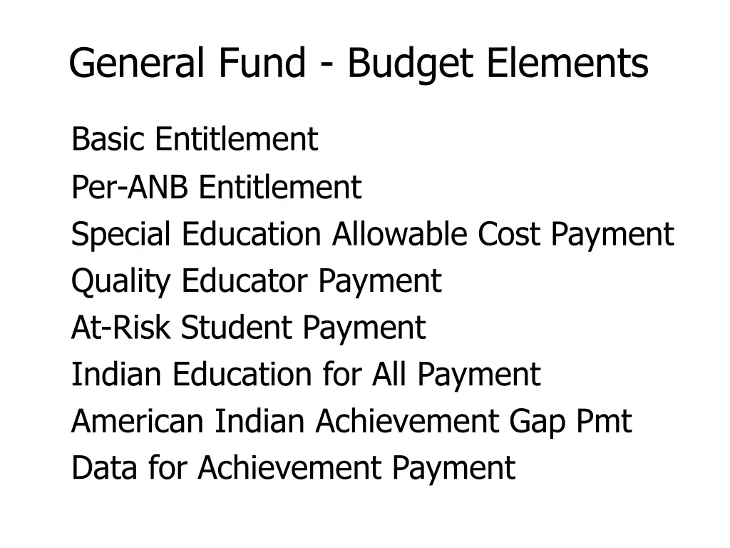 general fund budget elements