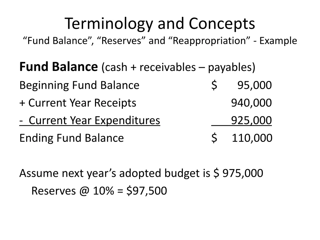 terminology and concepts fund balance reserves 2