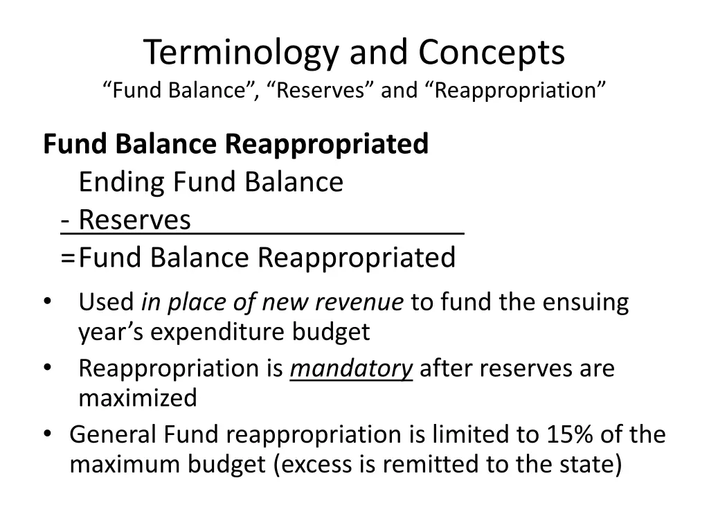 terminology and concepts fund balance reserves 4