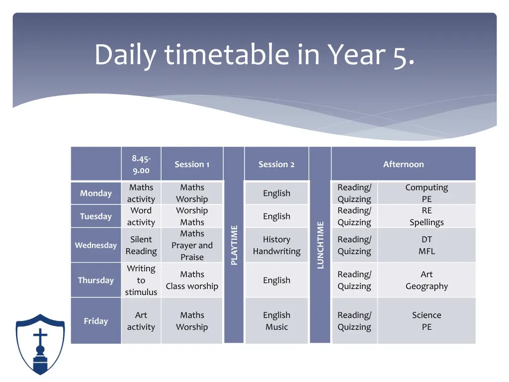 daily timetable in year 5