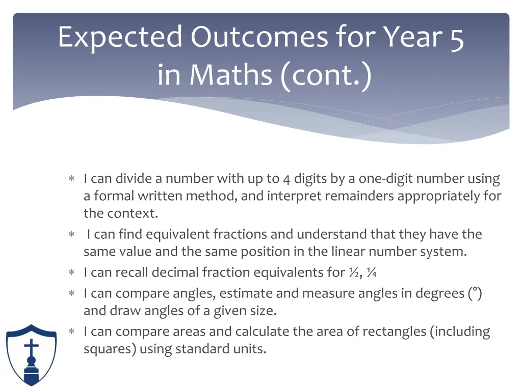 expected outcomes for year 5 in maths cont 2