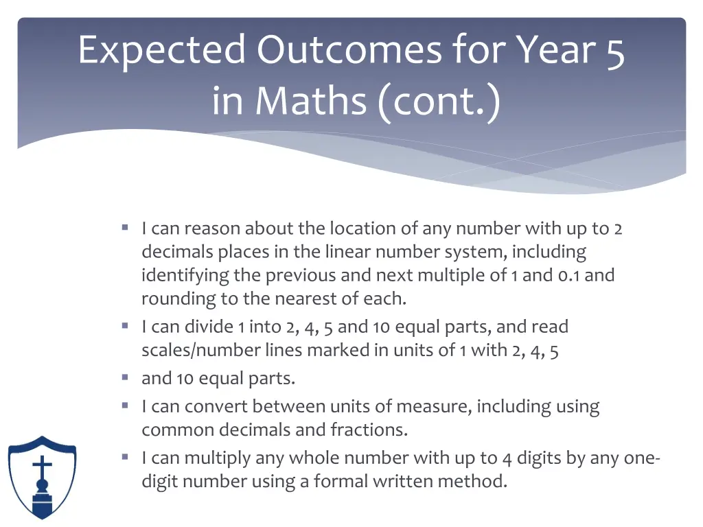 expected outcomes for year 5 in maths cont