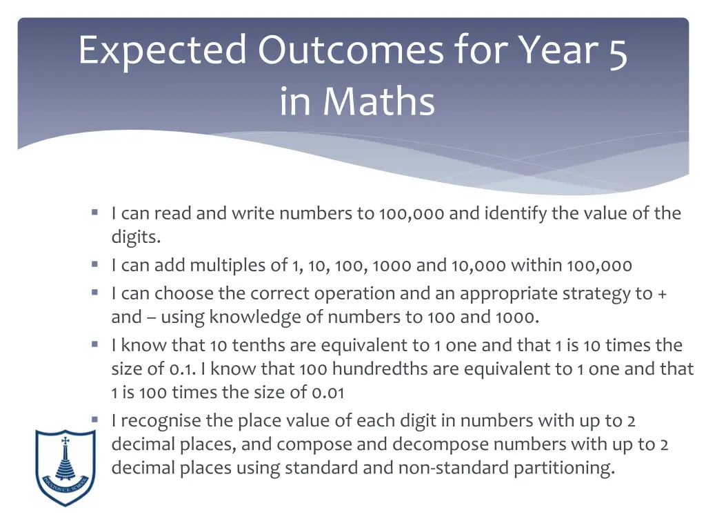 expected outcomes for year 5 in maths