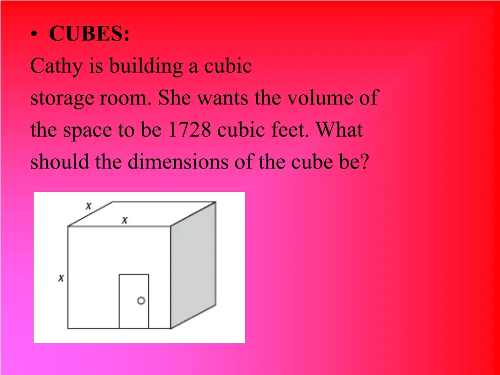 cubes cathy is building a cubic storage room