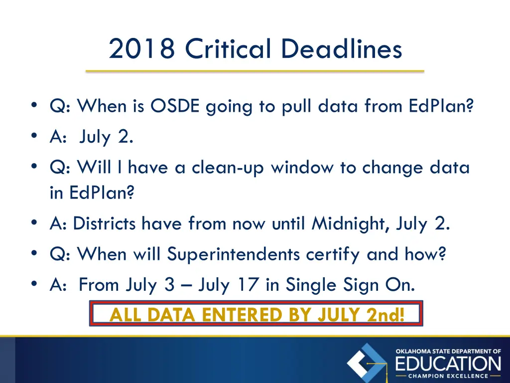 2018 critical deadlines