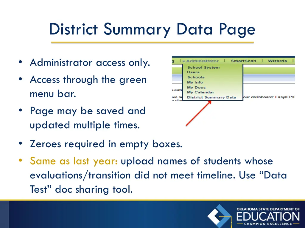 district summary data page